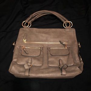 Taupe Shoulder Bag with gold accent zippers